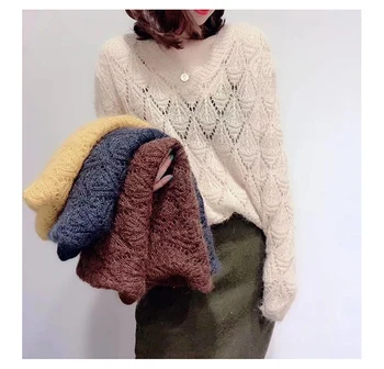 

H.SA Spring Summer New Fashion Women V neck Sexy Knit Pullover and Sweaters Hollow out Transparent Sexy Summer Knit Jumpers tops