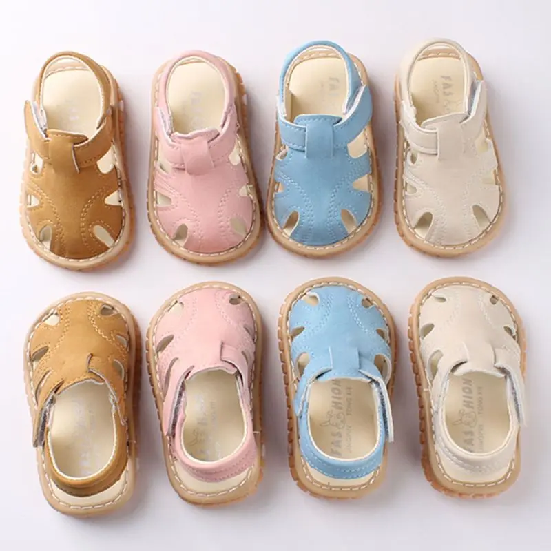 

Baby Boys Girls Faux Leather Sandals Summer Sweet Candy Color Rubber Sole Flats Toddler Prewalker Closed-Toe Crib Shoes 0-2T