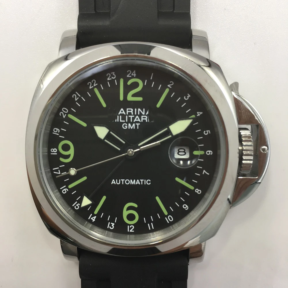 

44mm watch men GMT Automatic Movement Stainless Steel Polished Men's Watch High Quality Rubber watch band P-44-9