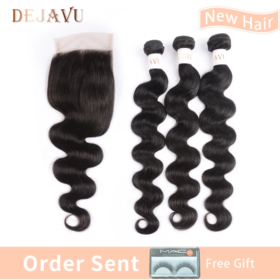 

Dejavu Peruvian Hair Bundles with Closure Body Wave Bundles with Closure 3 Bundles with 4*4Closure Non Remy 100% Human Hair