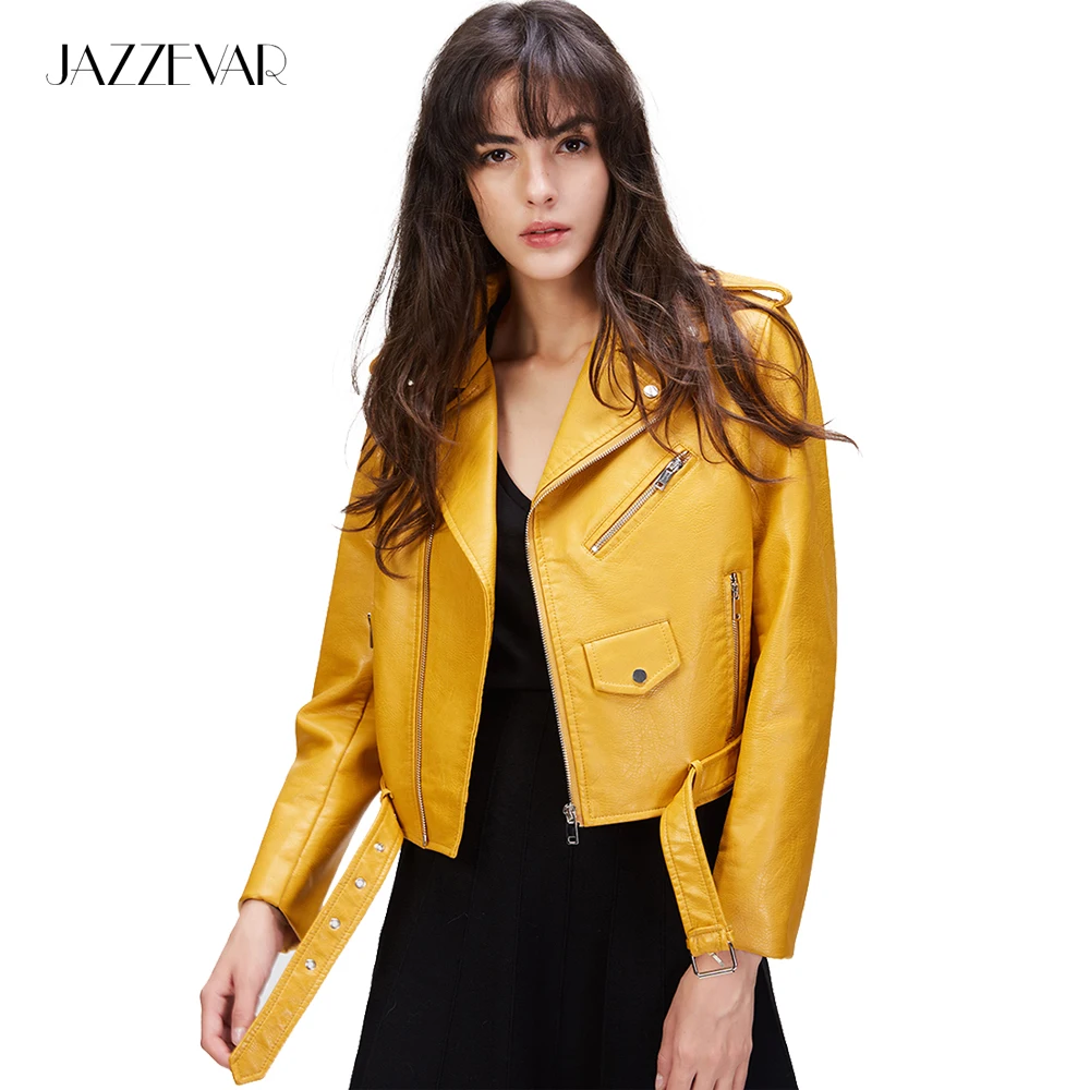 JAZZEVAR 2019 Новый жакет женский модная уличная женская короткая моющаяся PU кожаная