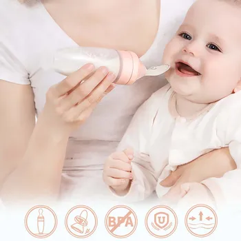 

Baby Bottle Utensils Baby Silicone Squeeze Children Tableware Complementary Food Feeding Device Baby Rice Noodles Feeding Spoon