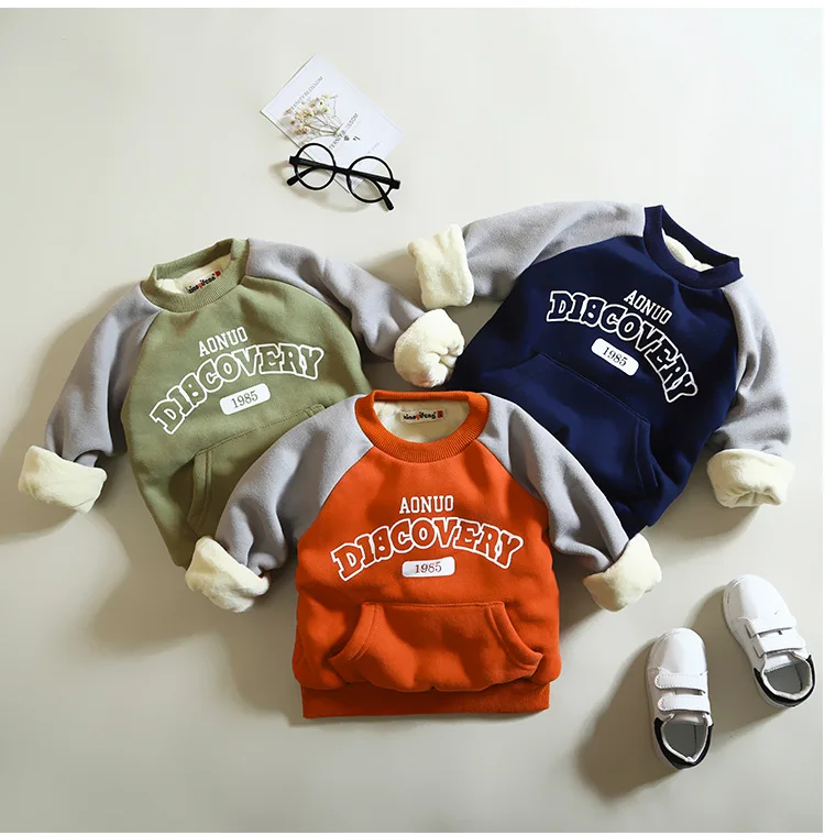 Korean-style Cartoon Pullover CHILDREN'S Sweater Thick Autumn And Winter New Style plus Velvet Cotton Baby Cotton-padded Cl