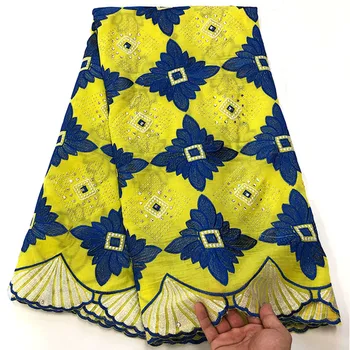 

African Dry Lace Fabrics High Quality Cotton Lace Fabric Yellow blue Lace Trim For Woman Party Swiss Voile Lace In Switzerland