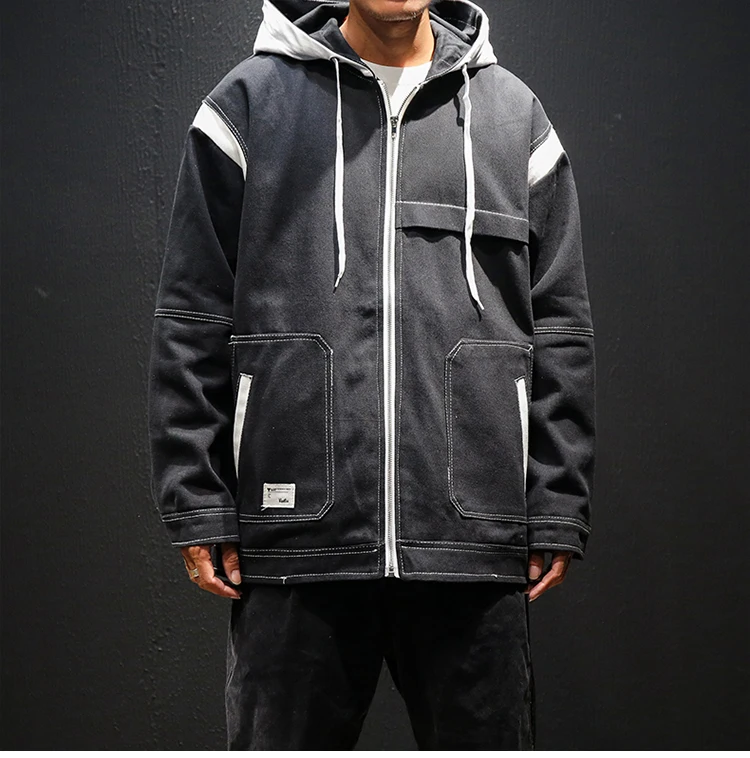 New Patchwork Jackets Men Autumn Zipper Hip Hop Pocket Jacket Casual Loose Jacket and Coat Men Streetwear 4XL 5XL