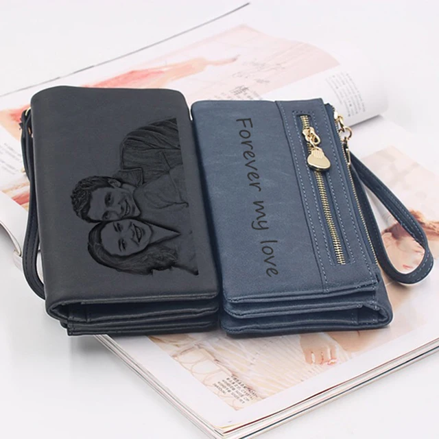 Customized Photo Wallet Personality Fashion Ladies Long Large-Capacity Synthetic Leather Double Zipper Clutch Mother's Day Gift 3