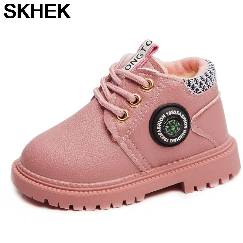 

SKHEK Children's Boots Fur Lined Boys Girls Waterproof Short Ankle Snow Boots Winter Shoes Kids Baby Martin Booties