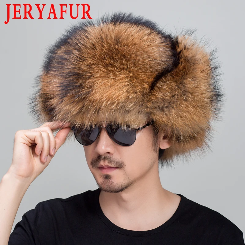JERYAFUR шапки из натурального Лисьего меха для мужчин из натурального меха енота Lei Feng шапки русские зимние мужские ушные шапки для женщин шапка
