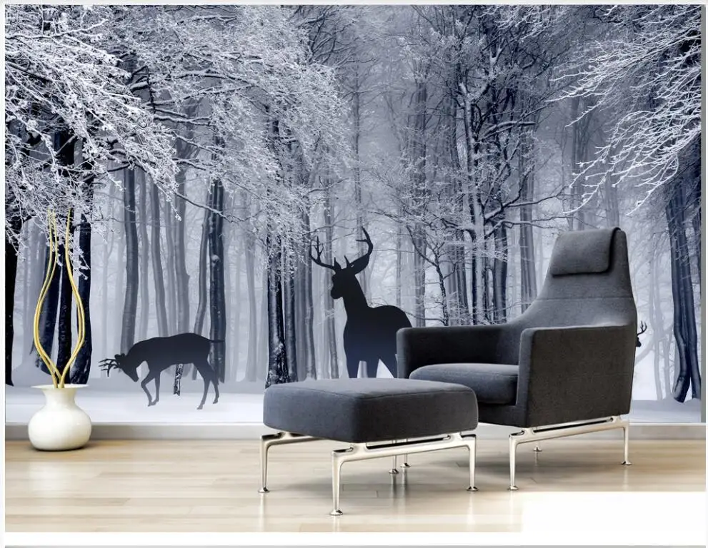 

3d photo wallpaper custom mural Nordic natural landscape of modern forest deer herd decor living room wallpaper for walls 3 d