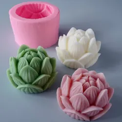 Moule 3D en Silicone pour bougie d'aromathérapie, savon en forme de fleur de Lotus, modèle de pivoine fait à la main, en plâtre 