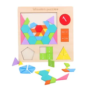 

Kids Tangram Puzzle Toy 3D Colorful Wooden Fraction Tangram Puzzle Brain Teaser Intellectual Kids Educational LearningToy