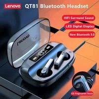 Lenovo-QT81 Auriculares Inalámbricos, Audífonos Deportivos TWS, Estéreo, Resistentes al Agua, con Micrófono, Bluetooth, Auriculares Estéreo HD de 1200mAh