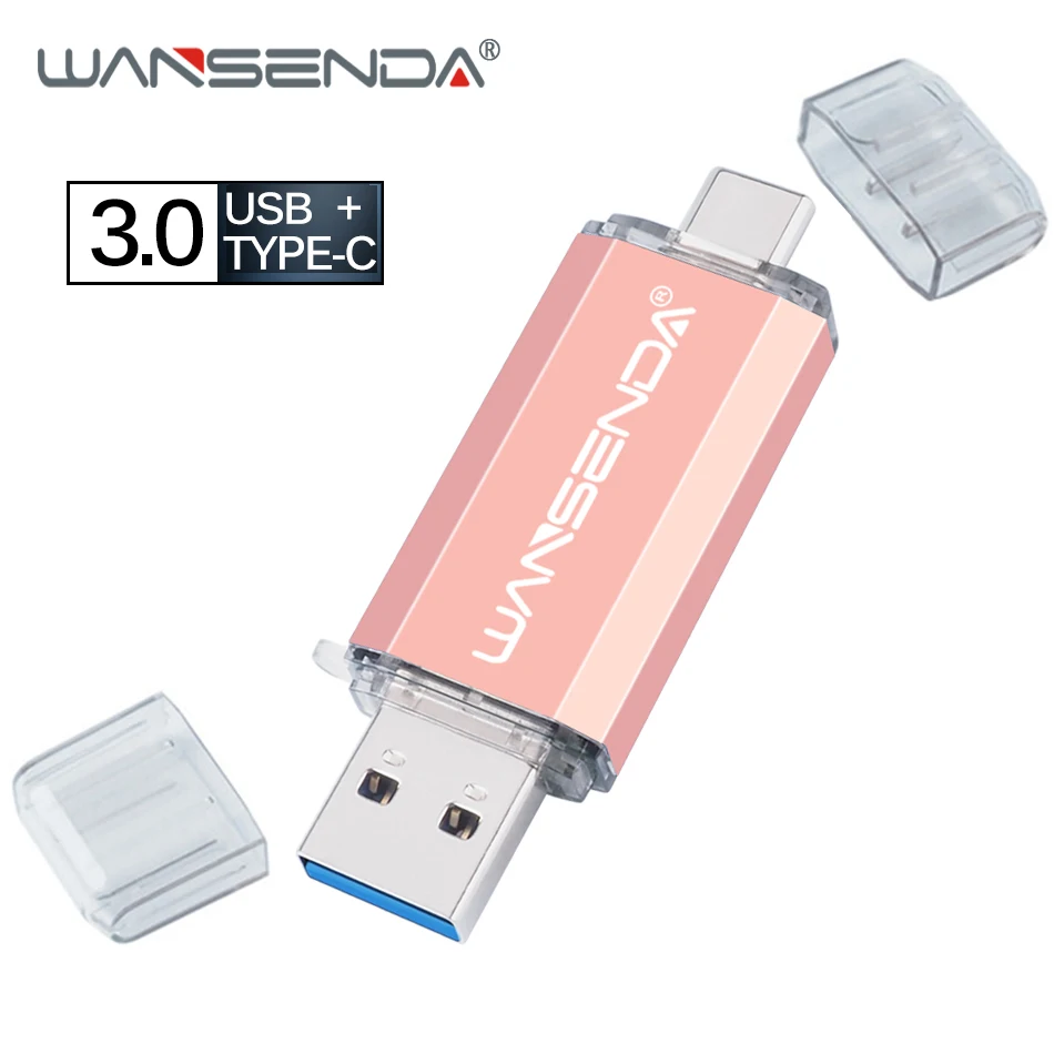 Rose gold Флеш-накопитель WANSENDA type-C флеш-накопитель Usb 3,0, 128 ГБ, OTG, 16 ГБ, 32 ГБ, 64 ГБ, 256 ГБ, флеш-накопитель, высокоскоростной флеш-накопитель типа C и Usb - Цвет: Rose gold