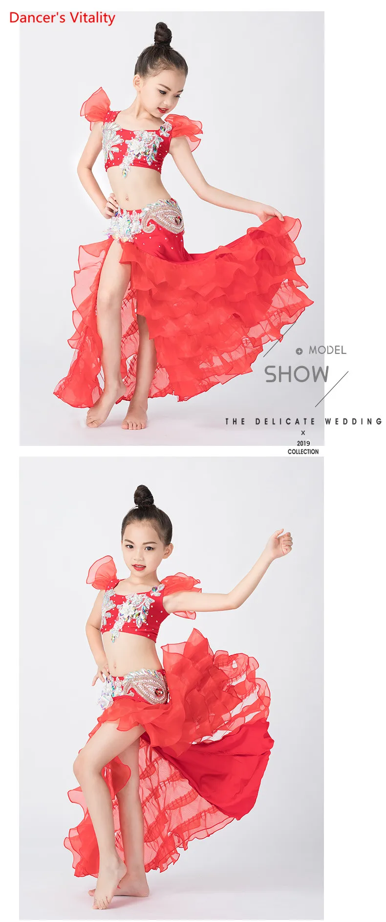 Профессиональные юбки для танца живота для девочек, наряд, костюм для танца живота, топ, танцевальные костюмы, одежда, ярко-розовый, красный, сказочный комплект из 2 предметов