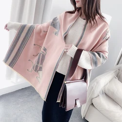 New Winter Cashmere Scarf Lady Design Warm Pashmina Blanket Carriage Scarves Women Shawl Female Decoration Thick Foulard
