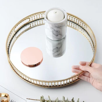 

Storage Plate, Mirror Bottom Tray, Living Room Light Luxury Decoration Plate, Fruit Plate, Round Shape