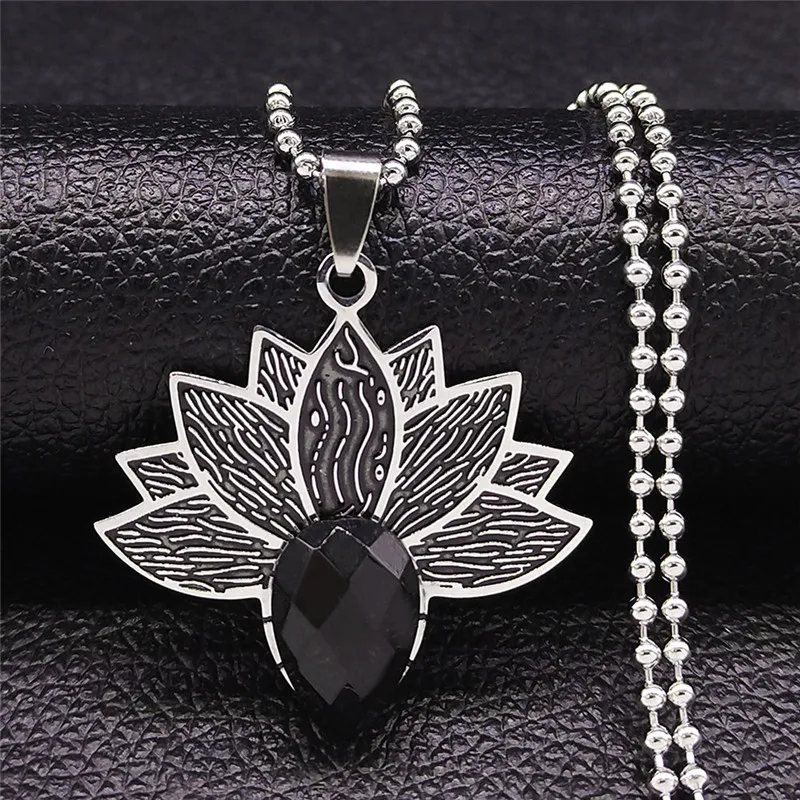 Boho Stainless Steel Black Natural Stone Flower of Life Necklace for Women/Men Silver Color Jewelry bcollares de mujer N3603S04 | Украшения