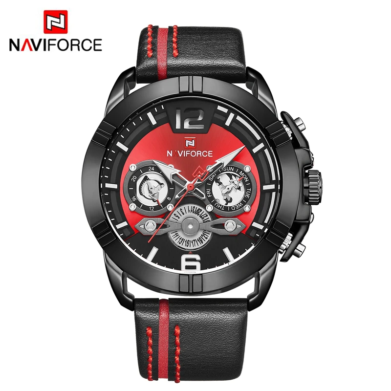 Black Red NAVIFORCE, новинка, мужские часы, Топ бренд, роскошные, военные, спортивные, кварцевые часы, мужские, s, водонепроницаемые, наручные часы, Relogio Masculino - Цвет: Black Red