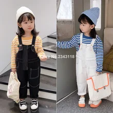 Осенние однотонные повседневные комбинезоны для мальчиков и девочек г., Детские универсальные хлопковые брюки на подтяжках