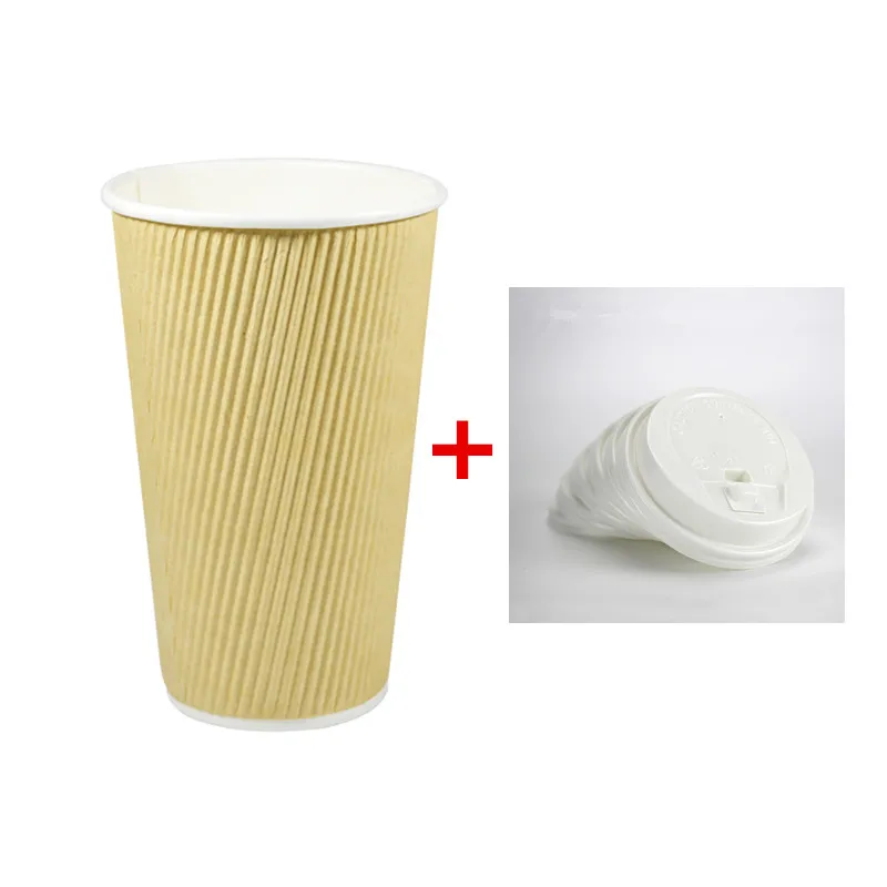 cup and lid3 50 шт толстый крафт-бумажная чашка одноразовая кофейная чашка гофрированный молочный чайный сок напитки Упаковка чашки с крышками пакеты на вынос - Цвет: cup and lid3