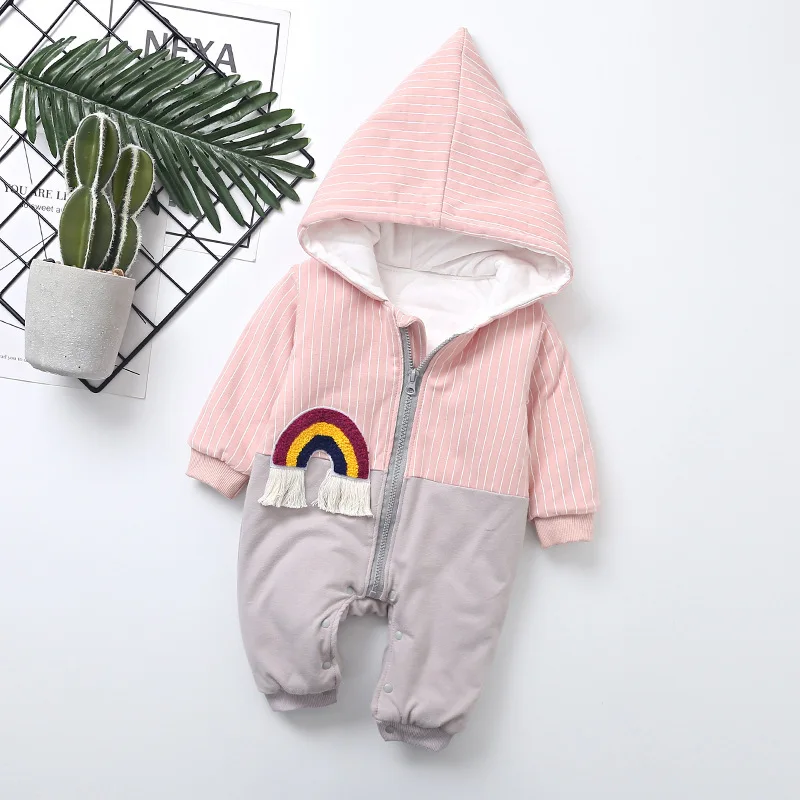 Pink Зимняя одежда для новорожденных; плотный теплый удобный комбинезон из чистого хлопка; пальто; куртка для мальчиков; один предмет; мягкие зимние комбинезоны с капюшоном - Цвет: Pink
