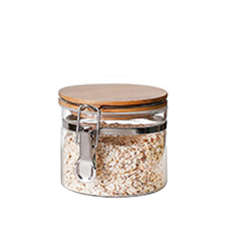 Food Storage Jar Glass Food Storage Jar with Airtight Seal Bamboo Lid Snap-Fit Glass Canister P7Ding - Цвет: 95x100mm