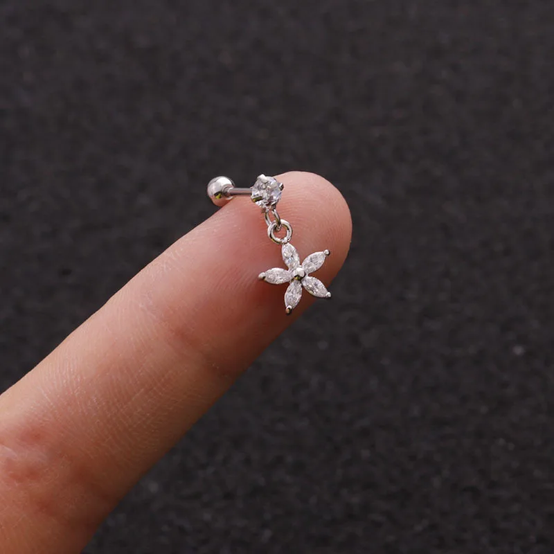 18Styles Gold Silver Color Heart Hexagon Crystal Tragus Ear Piercing Plug Stainless Steel Daith Earrings Helix Cartilage Studs