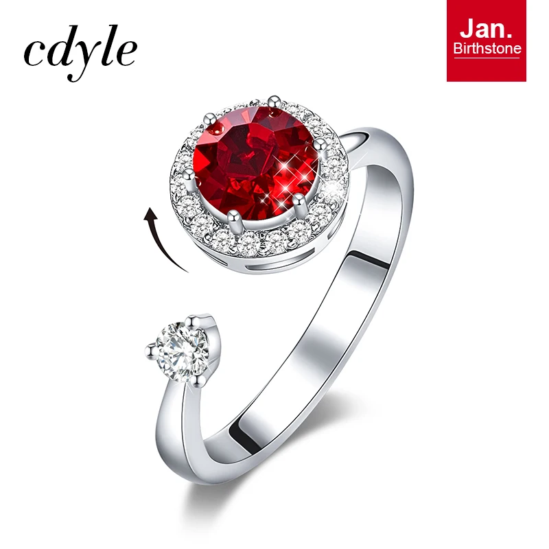 Cdyle, женское золотое кольцо, украшенное кристаллом Swarovski, 12 цветов, круглый камень, открытый палец, кольцо, ювелирные изделия, аксессуары - Цвет основного камня: Jan. R1040A-S