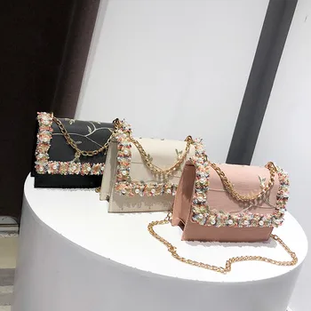 

Mini Small Square Fashion Women Pearl Lace Crossbody Bags Tote Handbags Shoulder Bag Handbags summer Messenger bag PU Purse