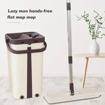 

Flat Squeeze Floor Cleaning Mop with Bucket Hand-Free Wringing Mop Wet Dry Usage Automatic Spin Self Cleaning Mop Supply