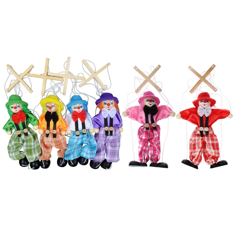 Pull String кукольный клоун деревянная игрушка марионетта шарнирная кукла для активного отдыха винтажная детская Y4QA