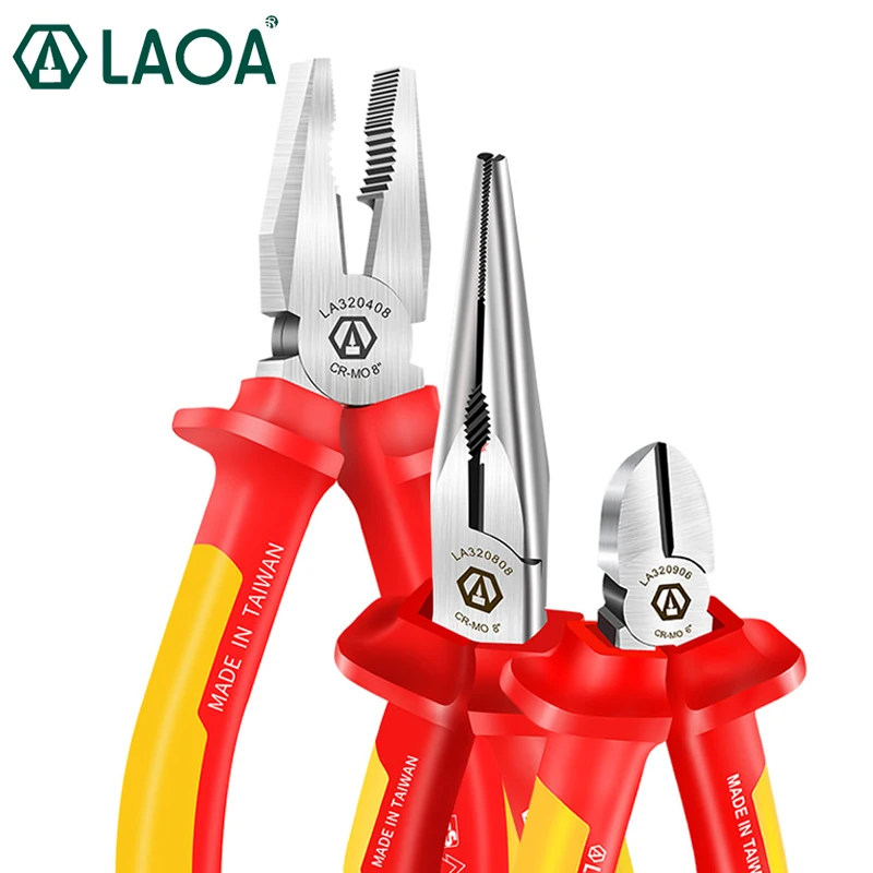 

LAOA 1000V Insulating Pliers VDE Diagonal Pliers Cr-Mo Steel Wire Cutters Long Nose Pliers