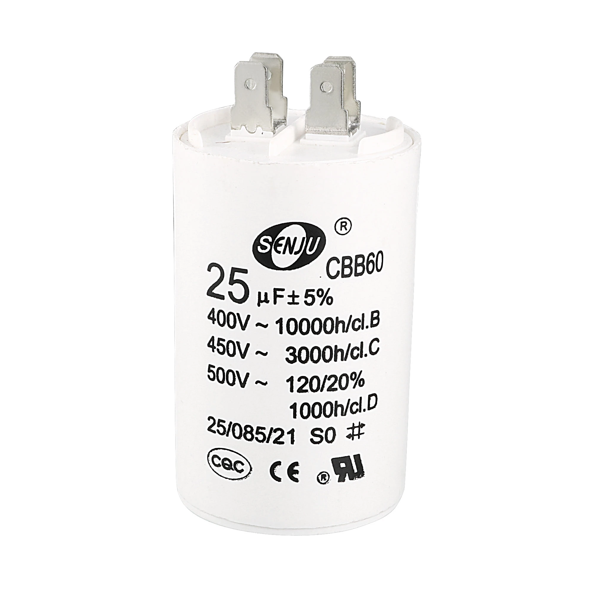 Condensador de de CBB60, cilindro de doble inserción de 450V CA, 50/60Hz, 73x44mm, color blanco, 1 piezas, 25uF|Motor CA| - AliExpress