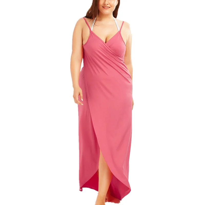 pink Red Sarong Beach Dress 2020 Holiday Beachwear Women Summer Sexy Robe Spaghetti Straps Big Size Wrap Vestido 5XL | Женская одежда