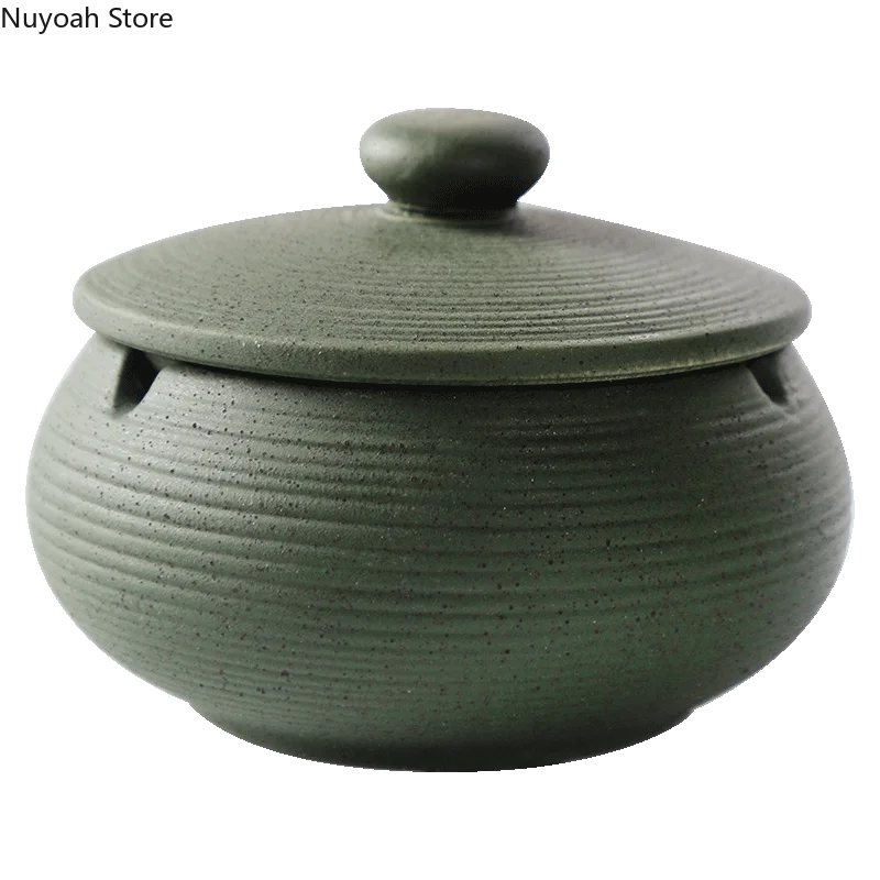 Creative Ceramic Ashtray Living Room Anti Fly Ash Storage Box with Lid Home Retro Ashtray Ornaments