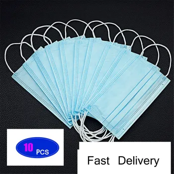 

10PCS Fast Delivery Non Woven Disposable Face Mask 3 Layers Earloop Anti-Dust Face Masks One Time Mask Light Blue