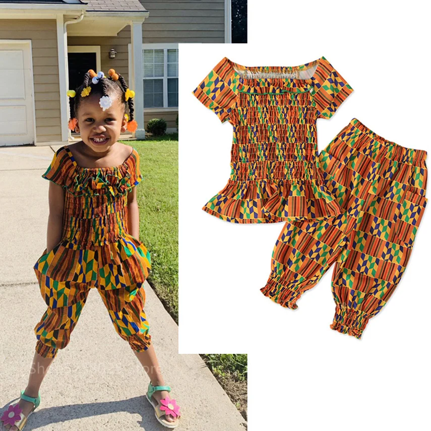 Новинка 2019 одежда в африканском стиле Комбинезоны для маленьких девочек топ с
