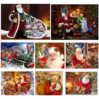 

5D Diamond Painting Santa Diamond Inlay Embroidery DIY Round Bar Diamond Cross Embroidery Home Decoration New Year Gift
