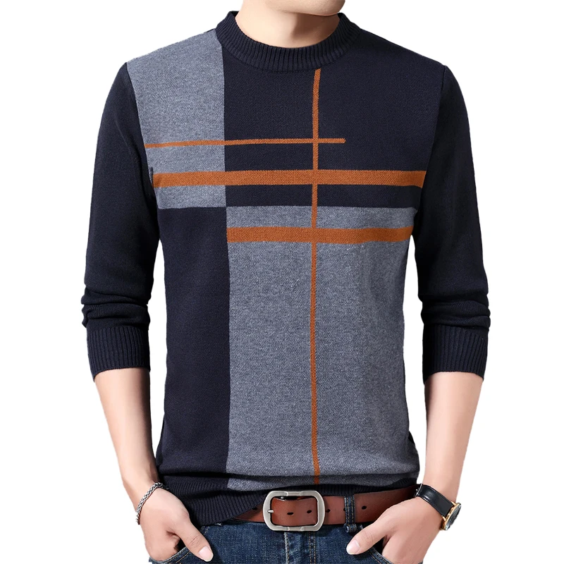 

Autumn Casual Men's Sweater Wool O-Neck splice Slim Fit Knittwear Mens Sweaters Pullovers Men Cashmere jacket
