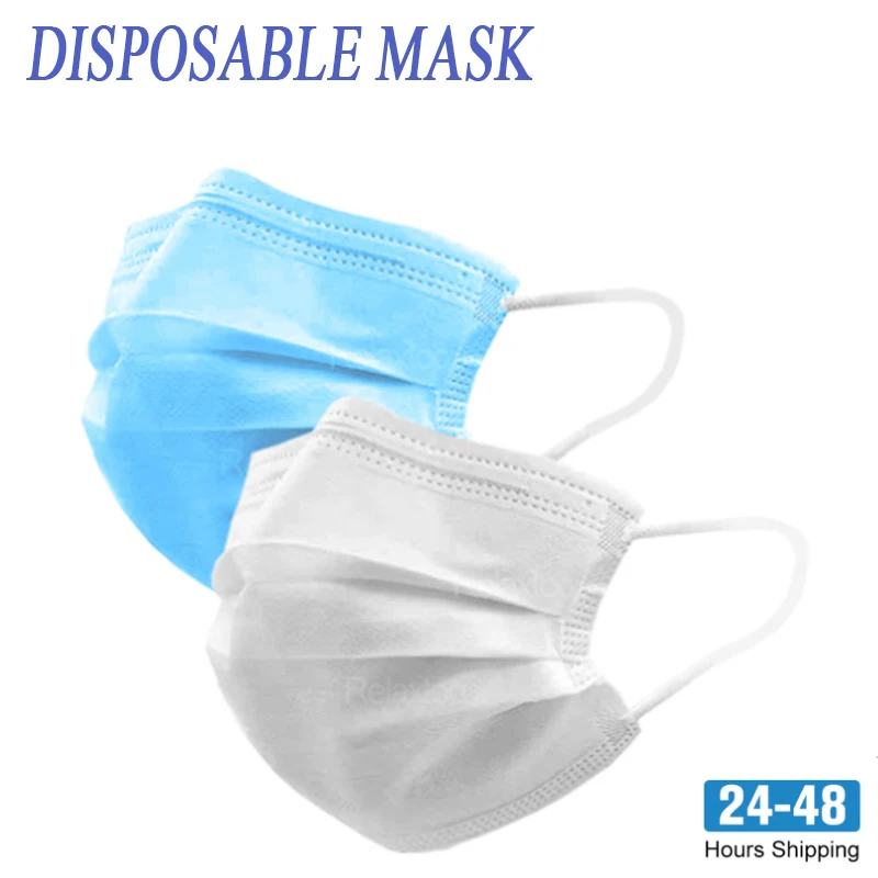 

10/20/50/100/200Pcs White Mask 3-Layer Non-woven Dust Disposable Masks Activated Carbon Anti-Dust flu protection Face Mask