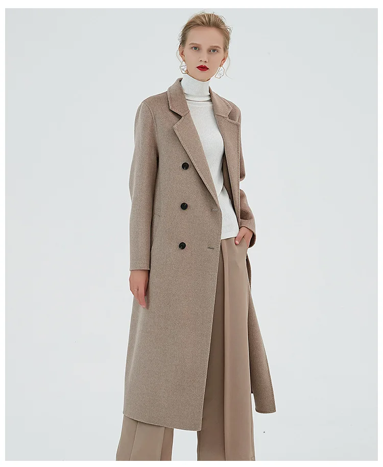 Высококачественная водяная волнистая Двусторонняя кашемирвое пальто женское г. Осенне-зимняя новая шерстяная двубортная тонкая куртка