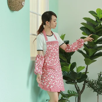 

Apron Household Kitchen Antifouling Oil Female Korean Fashion Cute Japanese Waist-Cooking Customed Working Suit Cuff
