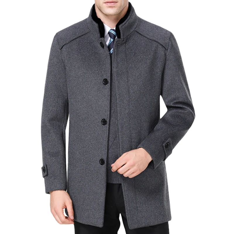 

2019 winter new style men's slim woolen coat luxury high quality thick warm single-breasted stand collar business casual coat
