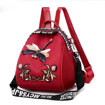 

Fashion Embroidered Backpack Women oxford Backpack Solid Color Casual School Bag For Teenage Girl New Bagpack Female Knapsack