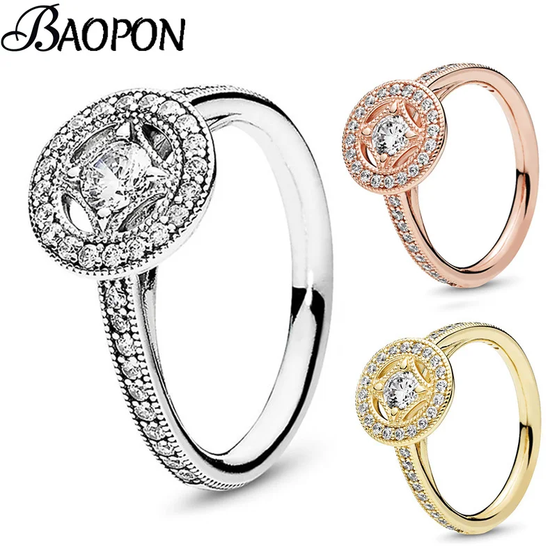 

BAOPON 2019 New Fashion Silver Rings Stackable Round CZ Zircon Fine Finger Ring For Women Wife Original Brand Jewelry Gift