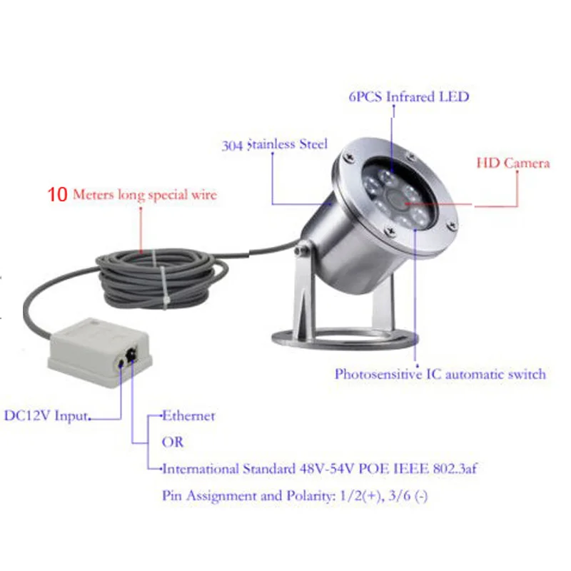 Подводная IP камера Novoxy POE 2mp 3mp 304 из нержавеющей стали 1080P IP68