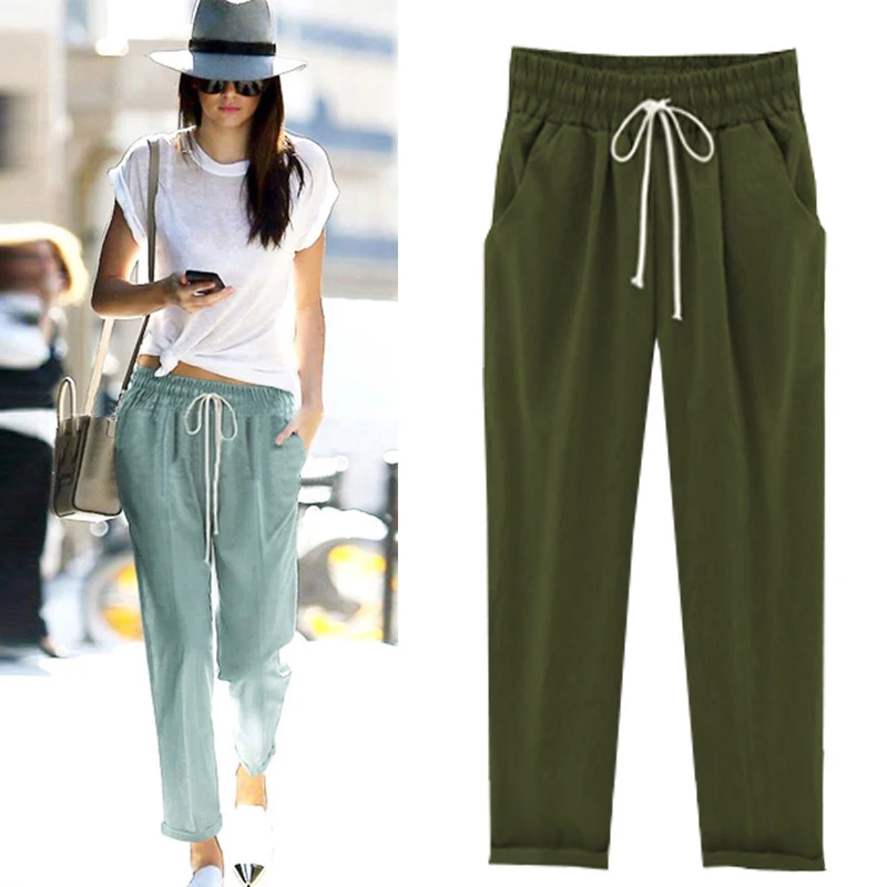 2020 Summer Cotton and Linen Pants Women Plus Size Loose Thin Ankle Length Harem Pants Trousers Women 5XL 6XL