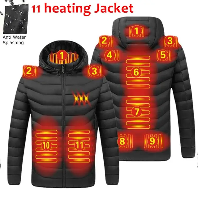 2021 NWE Men Winter Warm USB Heating Jackets Smart Thermostat Pure Color Hooded Heated Clothing Waterproof  Warm Jackets 1