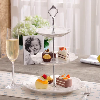 

New Arrival Set of 3 Tiers Cake Plate Stand Handle Fitting Party Crown Rod Silver and Gold For Wedding Party Cake Display Tray