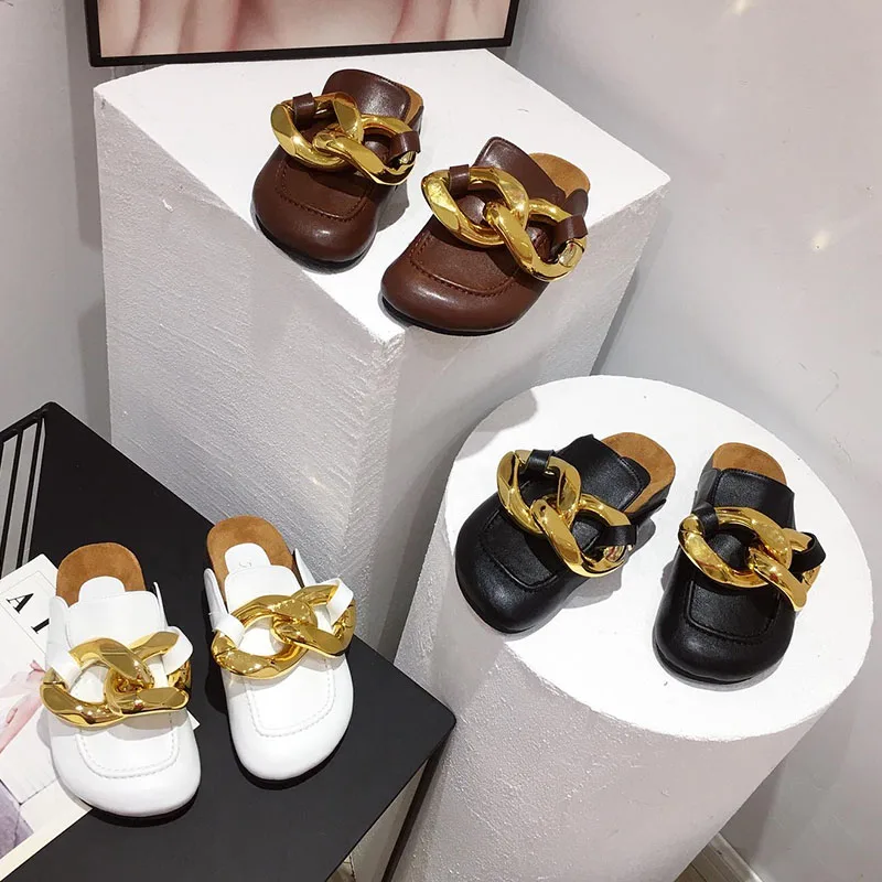 Женские мюли шлепанцы на низком каблуке повседневные круглый носок брендовые